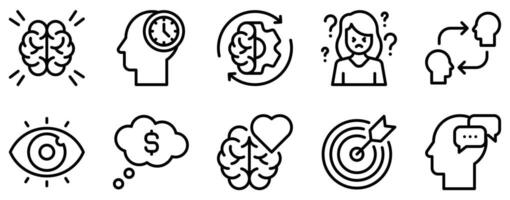 Mind Process Icon Set Thoughtful Line Style Collection for Cognitive Development vector