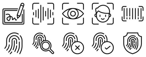 Biometric Icon Set Secure Line Style Collection for Identity and Authentication vector