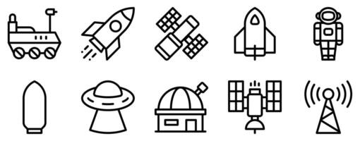 Space Technology Icon Set Futuristic Line Style Collection for Astronomical Exploration vector