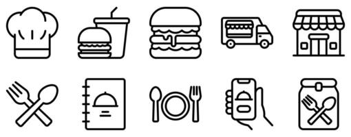 Food and Delivery Icon Set Efficient Line Style Collection for Fast Service and Dining vector