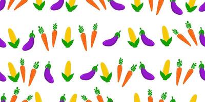 seamless hand drawn vegetables of carrot , eggplant and corn pattern. vector
