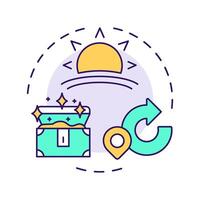 Character return multi color concept icon. Hero journey, adventure. Film production, story. Round shape line illustration. Abstract idea. Graphic design. Easy to use in infographic, presentation vector