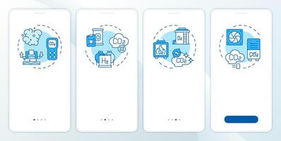 Carbon capture technology blue onboarding mobile app screen. Walkthrough 4 steps editable graphic instructions with linear concepts. UI, UX, GUI template vector