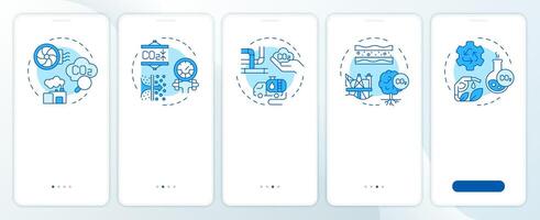 Carbon capture methods blue onboarding mobile app screen. Walkthrough 5 steps editable graphic instructions with linear concepts. UI, UX, GUI template vector