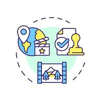 Location scouting multi color concept icon. Film production, nature environment. Round shape line illustration. Abstract idea. Graphic design. Easy to use in infographic, presentation vector