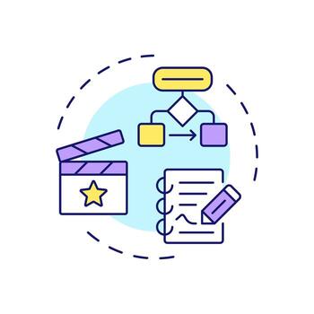 estructuralismo película teoría multi color concepto icono. película guion. contar historias, escritura de guiones redondo forma línea ilustración. resumen idea. gráfico diseño. fácil a utilizar en infografía, presentación vector