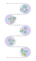 Film production crew infographic vertical sequence. Television entertainment, media production. Visualization infochart with 5 steps. Circles workflow vector
