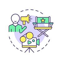 Film director multi color concept icon. Filming producer, cinema production. Equipment, entertainment. Round shape line illustration. Abstract idea. Graphic design. Easy to use in infographic vector