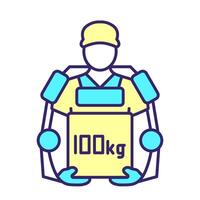 Exoskeleton RGB color icon. Wearable technology. Robotic carcass. Heavy lifting support. Assistive technology. Isolated illustration. Simple filled line drawing. Editable stroke vector