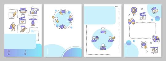 Cinematography blue gradient brochure template. Film production. Leaflet design with linear icons. Editable 4 layouts for presentation, annual reports vector