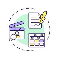 Film pre-production multi color concept icon. Cinematography, entertainment. Filmmaking, planning. Round shape line illustration. Abstract idea. Graphic design. Easy to use in infographic vector