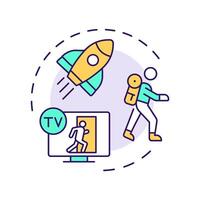Character departure multi color concept icon. Hero journey, storytelling. Narrative structure. Round shape line illustration. Abstract idea. Graphic design. Easy to use in infographic, presentation vector
