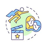 Characters multi color concept icon. Film story, storytelling. Narrative, protagonist. Round shape line illustration. Abstract idea. Graphic design. Easy to use in infographic, presentation vector