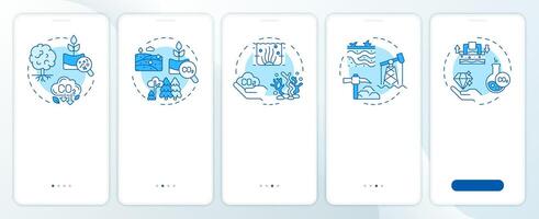 Carbon sequestration types blue onboarding mobile app screen. Walkthrough 5 steps editable graphic instructions with linear concepts. UI, UX, GUI template vector