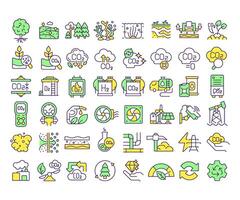 Carbon sequestration RGB color icons set. Co2 emission, gasification. Ecology preservation, pollution. Isolated illustrations. Simple filled line drawings collection. Editable stroke vector