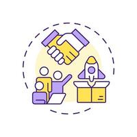 Aligns sales and marketing multi color concept icon. Business workflow, coordination management. Round shape line illustration. Abstract idea. Graphic design. Easy to use in infographic, presentation vector