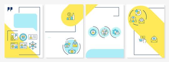 ABM blue and yellow brochure template. Marketing strategy. Leaflet design with linear icons. Editable 4 layouts for presentation, annual reports vector