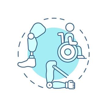 Physical disabilities soft blue concept icon. Amputee rehabilitation, impairment. Round shape line illustration. Abstract idea. Graphic design. Easy to use in infographic, presentation vector