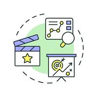 Film marketing multi color concept icon. Promoting strategy, business management. Round shape line illustration. Abstract idea. Graphic design. Easy to use in infographic, presentation vector