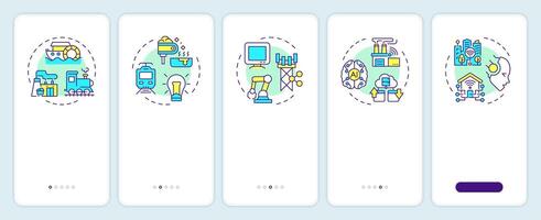 Industrial revolution onboarding mobile app screen. Walkthrough 5 steps editable graphic instructions with linear concepts. UI, UX, GUI template vector