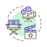 Film production multi color concept icon. Movie producing. Filmmaking equipment, technology. Round shape line illustration. Abstract idea. Graphic design. Easy to use in infographic, presentation vector