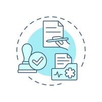 Filing workers compensation claim soft blue concept icon. Healthcare insurance, medical report. Round shape line illustration. Abstract idea. Graphic design. Easy to use in infographic vector