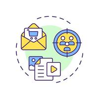 Execute abm campaigns multi color concept icon. Email marketing, ppc. Targeted audience. Round shape line illustration. Abstract idea. Graphic design. Easy to use in infographic, presentation vector