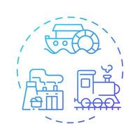 Industry 1.0 blue gradient concept icon. Industrial revolution. Steam engine. Technological progress. Round shape line illustration. Abstract idea. Graphic design. Easy to use in article vector