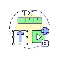 Titles and graphics multi color concept icon. Movie subtitles, captions. Filmmaking, storytelling. Round shape line illustration. Abstract idea. Graphic design. Easy to use in infographic vector