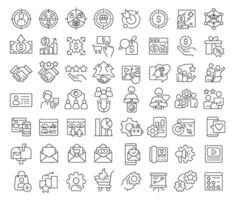Account-based marketing linear icons set. Sales statistics, customers management. Purchasing metrics. Customizable thin line symbols. Isolated outline illustrations. Editable stroke vector