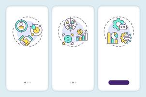 Types of abm onboarding mobile app screen. Account marketing. Walkthrough 3 steps editable graphic instructions with linear concepts. UI, UX, GUI template vector
