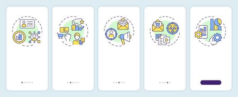 ABM success onboarding mobile app screen. Targeted marketing. Walkthrough 5 steps editable graphic instructions with linear concepts. UI, UX, GUI template vector
