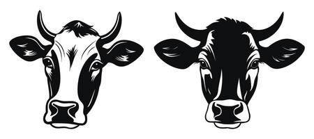 Two cow heads are shown in black and white vector