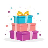 Three colorful gift boxes with bows and ribbons vector