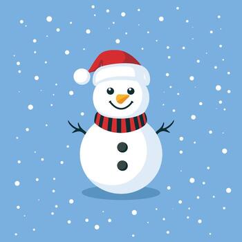 un dibujos animados monigote de nieve vistiendo un Papa Noel sombrero y bufanda vector