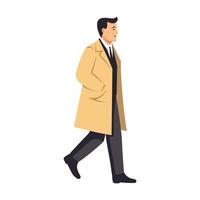 Man in trench coat walking illustration vector
