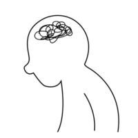 Depressed, messy thoughts, worried, mental health, problems, stress, headache, failure, fear, bad attitude with line vector