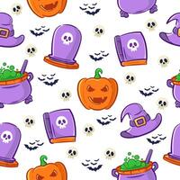 Halloween seamless pattern with cute cartoon design style suitable for background, textile fabric design, wrapping paper, and wallpaper vector