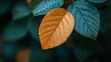 A close up of a leaf with water droplets photo