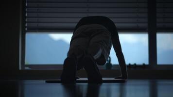 Silhouette of a Person Performing PushUps Against a Beautiful Scenic View Background video