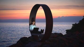 Experience a Contemporary Workspace by the Beautiful Sea at Sunset, Embracing Serenity video