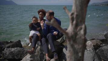 Portrait of a happy Interracial Family enjoying life together outside in the park video