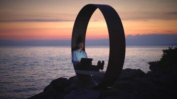Experience a Serene Workspace by the Ocean, Perfectly Framed at Sunset for Relaxation video