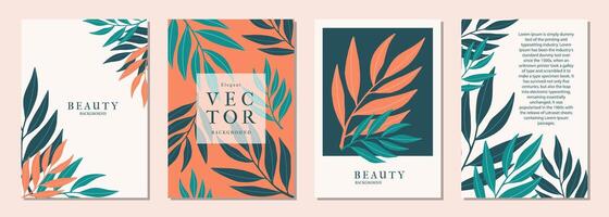 Modern set botanical Design background in Trendy colors for card, banner, invitation, social media post, poster, mobile apps, web ads, social media, sale. Creativ concept in minimalist style. vector