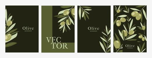 Modern set of Poster Templates with Olive Branches for Festival, Invitation, Menu, Cards, advertising, web, sales. Design concept banners with modern typography. Illustration in flat style. vector