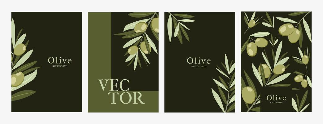 Modern set of Poster Templates with Olive Branches for Festival, Invitation, Menu, Cards, advertising, web, sales. Design concept banners with modern typography. Illustration in flat style.