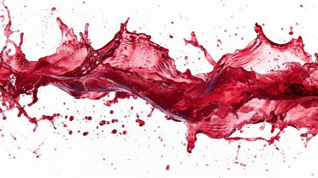 The dynamic splash of red wine creates a striking visual against a pristine white background, showcasing the beauty and fluidity of this rich beverage in motion photo