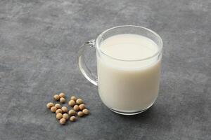 Susu Kedelai, glass of soy milk on dark background photo