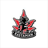 Illustration of a dreadlocked man running with the word rastaman on a leaf background vector