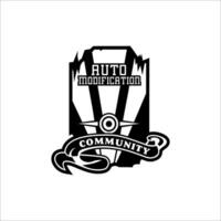 The logo element says auto modification community on a white background vector